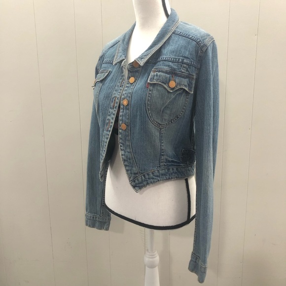 VTG LEVIS Sz M Crop Denim Jacket - Picture 5 of 11